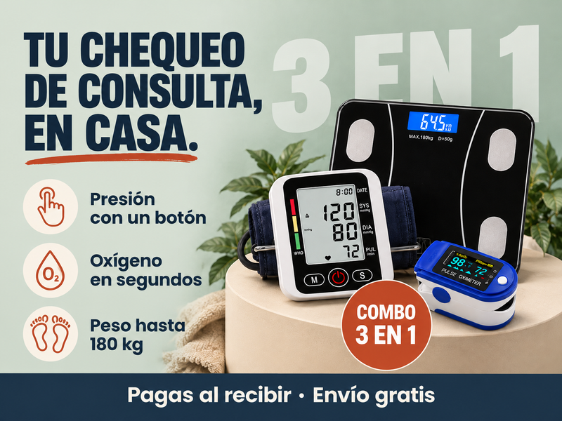 Chequeo en Casa 3 en 1 Báscula + tensiómetro de brazo + oxímetro
